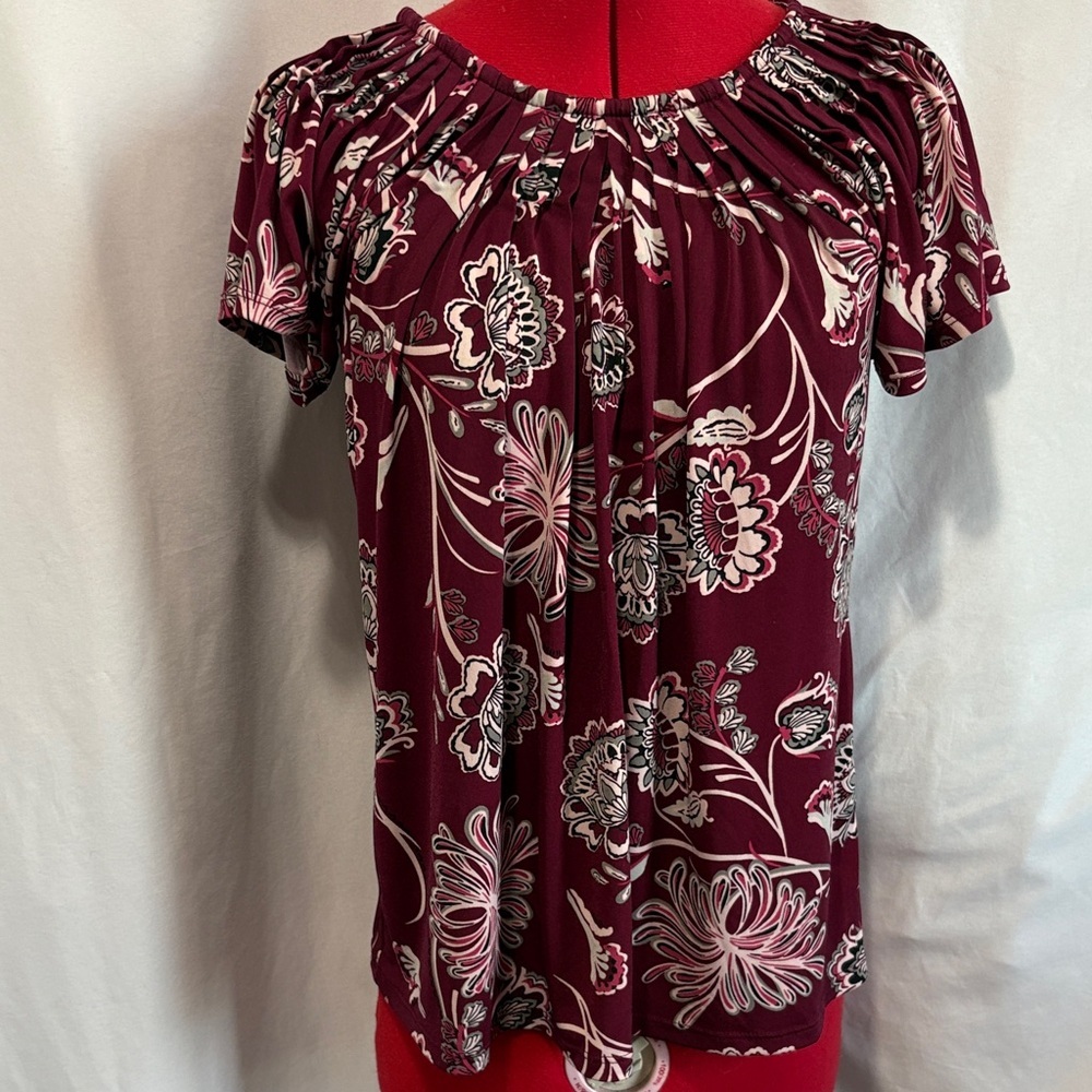 Style & Co Burgundy Floral Blouse